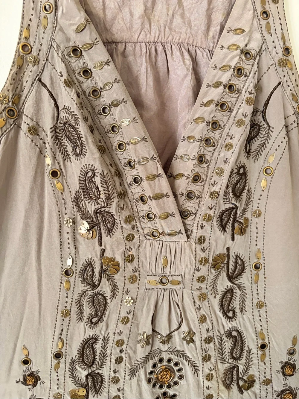 Free People Taupe Beaded Mini Dress